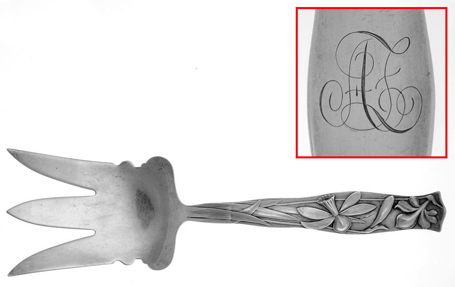 Flora (Sterling, 1887) Vegetable Serving Fork (Solid) by George W Shiebler-1