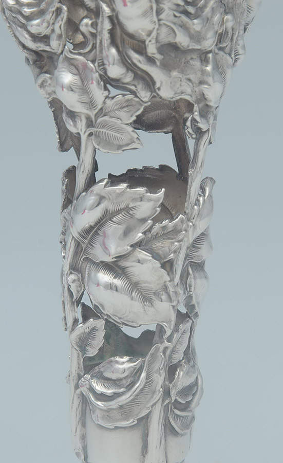 636 (Sterling, Hollowware) Cranberry Glass Trumpet Vase with Sterling Base by Gorham Silver-3