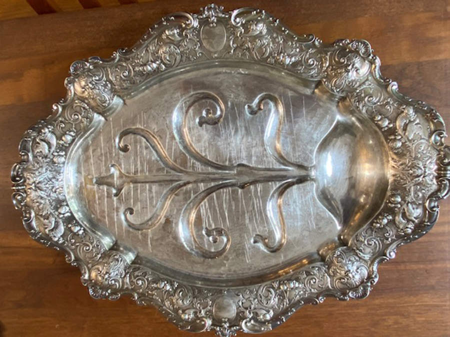 A2513 (Sterling, Hollowware) Sterling Meat Platterwith  Well Tree by Gorham Silver-1