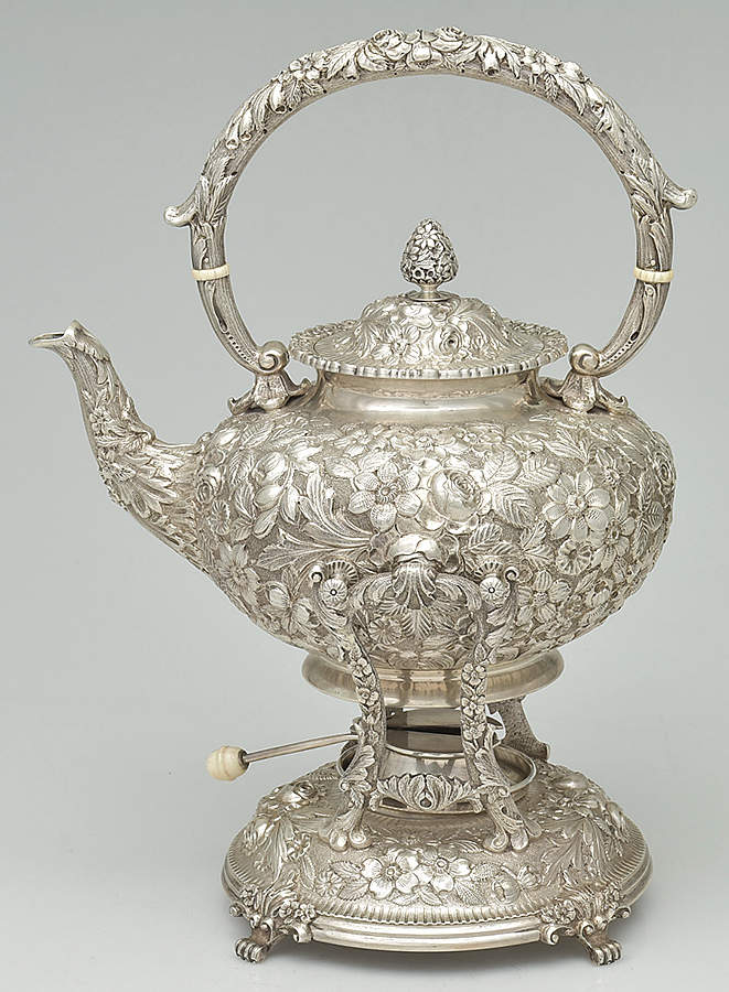 Repousse (Hollowware, Sterling) Kettle, Stand & Burner by Galt & Bro-1