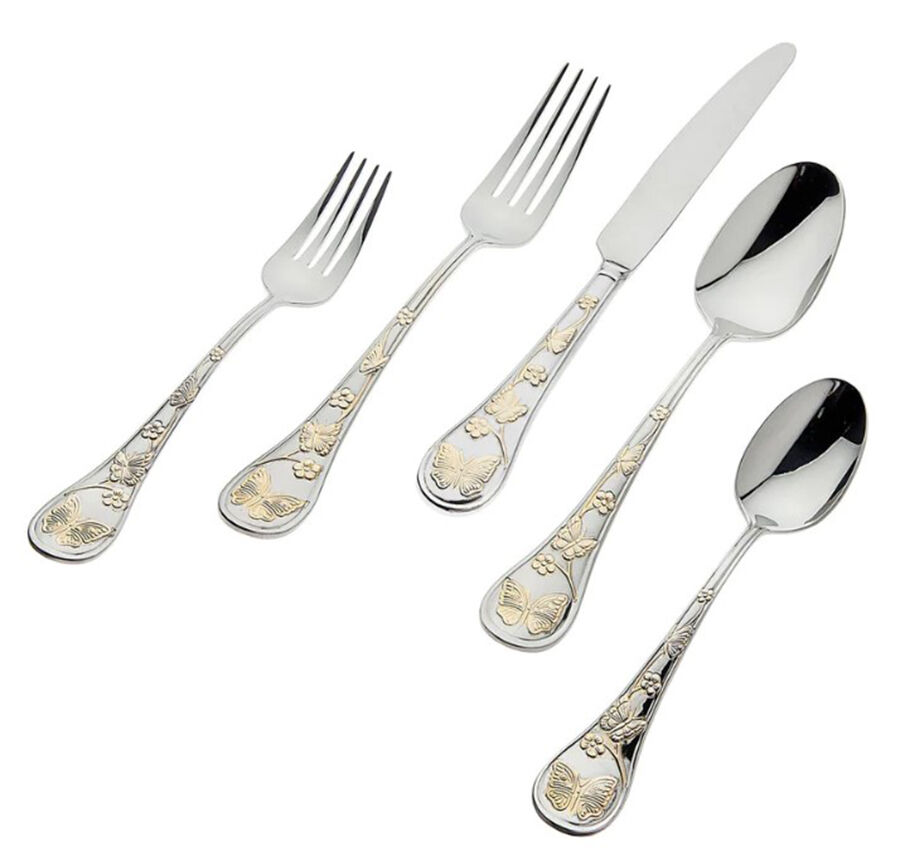 Butterfly Sandblast Gold Accent (Stainless) Fork by Godinger-1