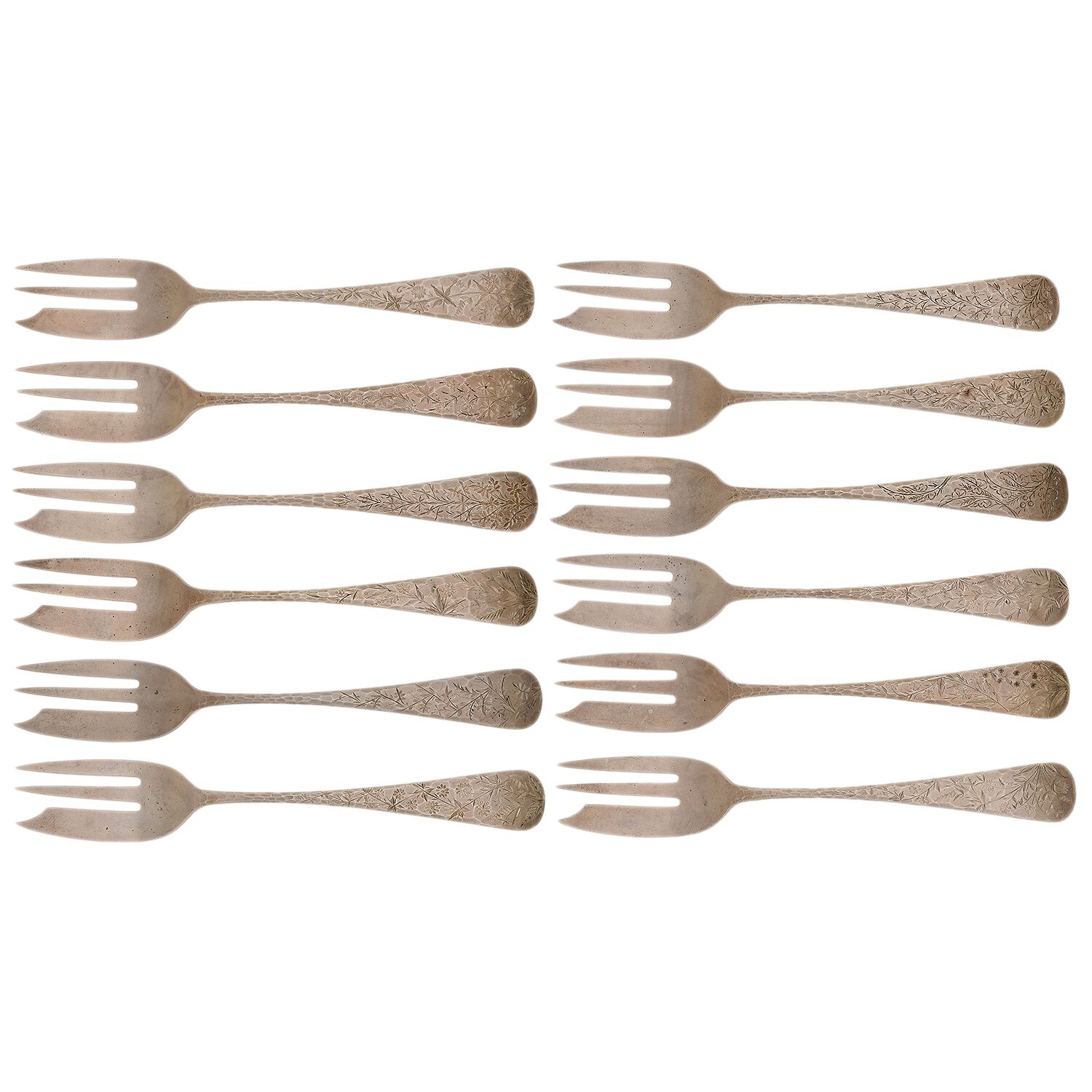 Antique-Engraved No.16 (Sterling, 1880) Individual Pie Fork - Set of 12 Motifs by Gorham Silver-1