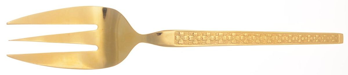 Golden Trocadero (Gold Electroplate) Medium Solid Cold Meat Serving Fork by Hanford Forge-1