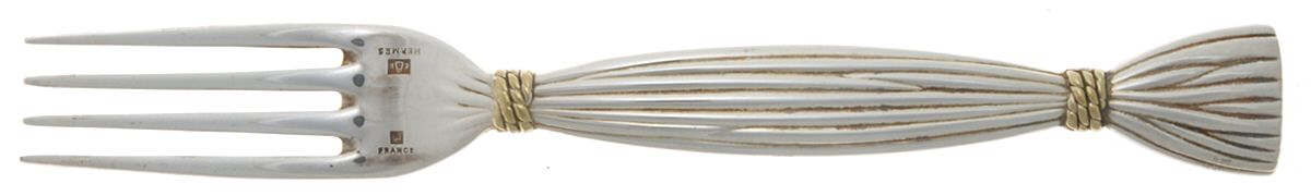 Moisson-Gold (Silverplate, Gold Accent) Fork by Hermes (France)-1