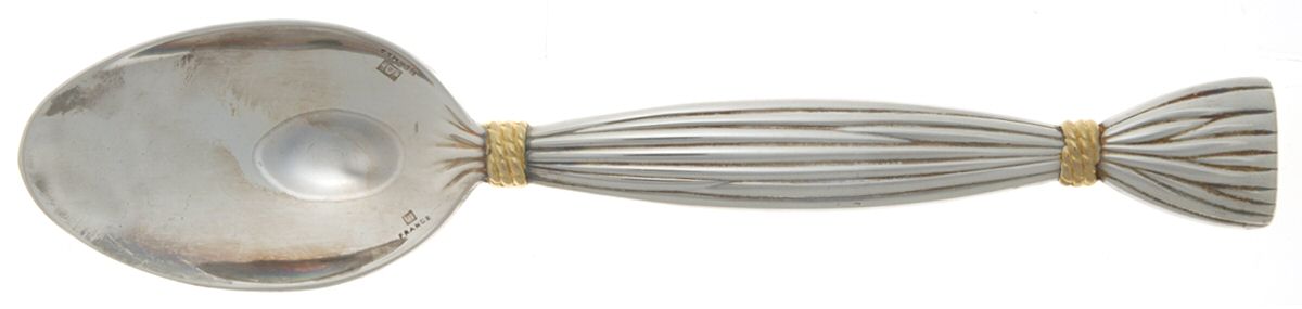 Moisson-Gold (Silverplate, Gold Accent) Place/Oval Soup Spoon by Hermes (France)-1