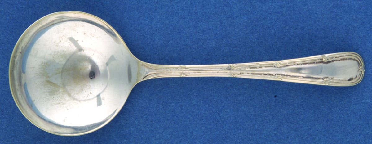 Reed and Ribbon-Continental (Silverplate) Round Bowl Soup Spoon (Bouillon) by Harrods-1