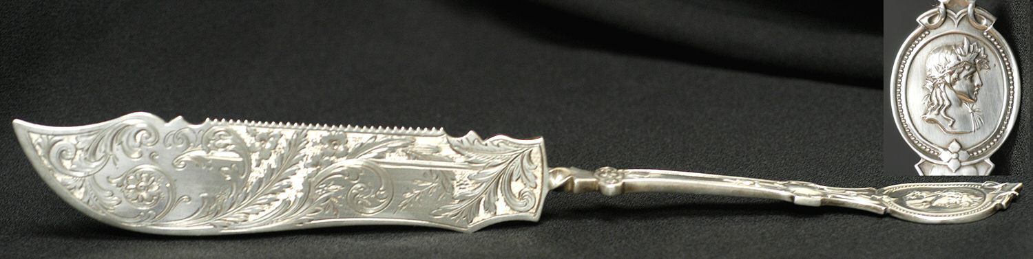 Medallion (STERLING, 1867) Solid Cake Saw, Bright Cut, Twisted Handle by Hotchkiss & Schreuder-1
