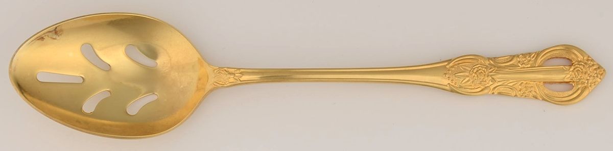 Princeton-Gold (Gold Electroplate) Pierced Tablespoon (Serving Spoon) by Hanford Forge-1
