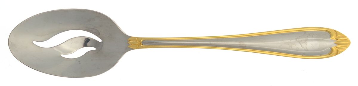 Abigail-Gold Accent (Stainless) Pierced Tablespoon (Serving Spoon) by Hampton Silversmiths-1