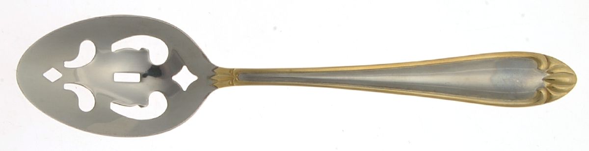 Abigail-Gold Accent (Stainless) Small Pierced Serving Tablespoon by Hampton Silversmiths-1