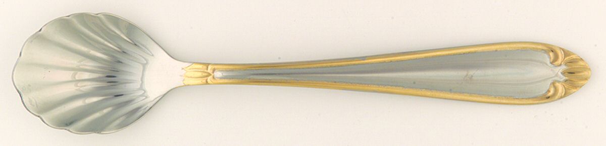 Abigail-Gold Accent (Stainless) Sugar Shell Spoon by Hampton Silversmiths-1