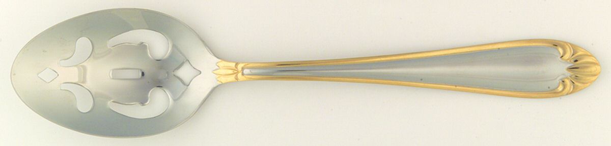 Abigail-Gold Accent (Stainless) Pierced Tablespoon (Serving Spoon) by Hampton Silversmiths-1