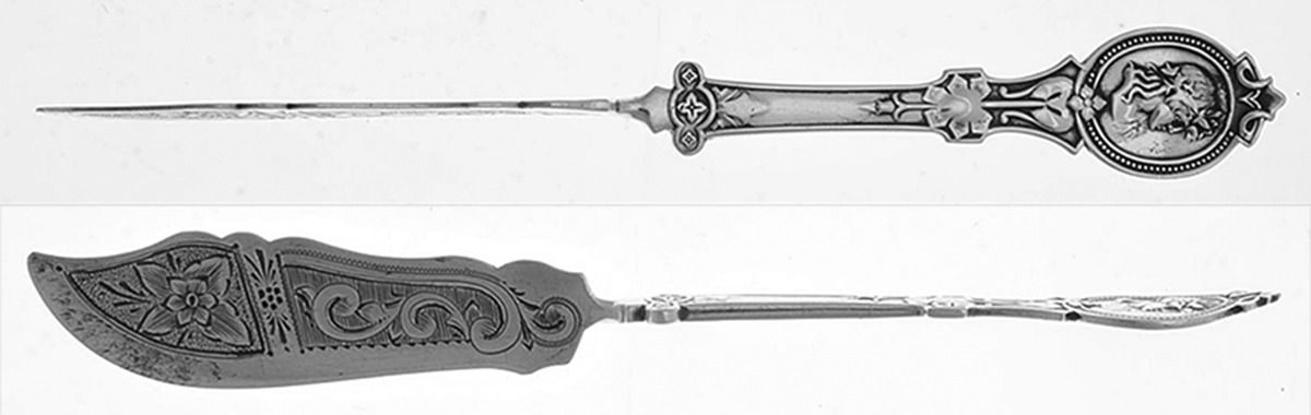 Medallion (Coin) Flat Twisted Handle Master Butter Knife Bright Cut by Hotchkiss & Schreuder-1