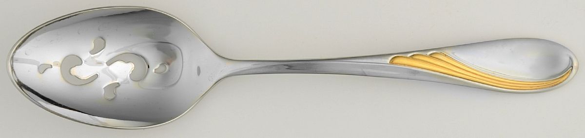 Glengarry (Gold Accent) Pierced Tablespoon (Serving Spoon) by Heritage China-1