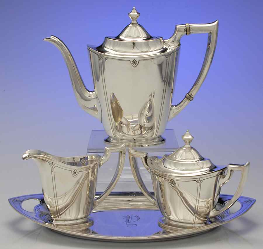 Fiesta (Sterling, Hollowware) 4 Piece Coffee Set (CP,CR,SU,STRDEM) by Hallmark-1