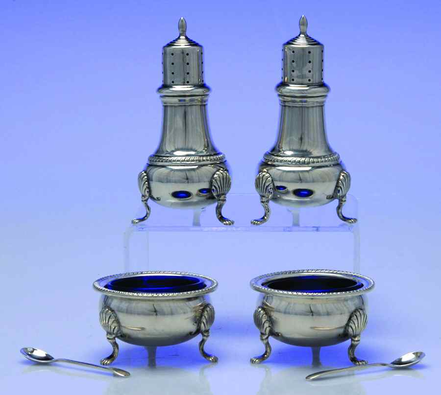 426-427 (Sterling, Hollowware) 6pc=2open Master Salts W/Spns + Salt & Pepper Shks by Hunt Silver Co-1