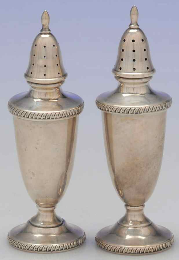 401 (Sterling, Hollowware) Salt and Pepper Set by Hunt Silver Co-1