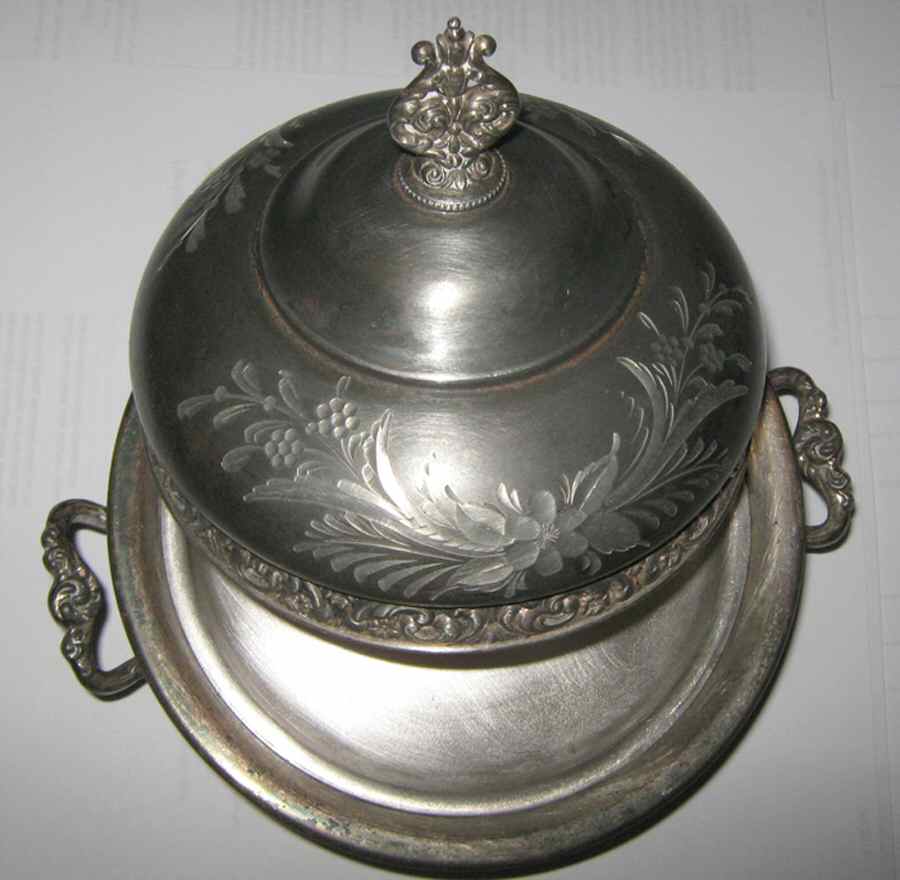 36 (Silverplate, Hollowware) Round Covered Butter Dish & Strainer by Homan-1
