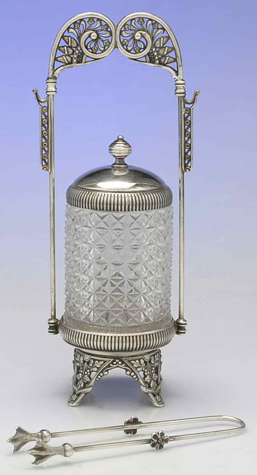 733 (Silverplate, Hollowware) (4 Pc) Pickle Castor (Stand, Liner, Lid & Tongs) by Hartford-1