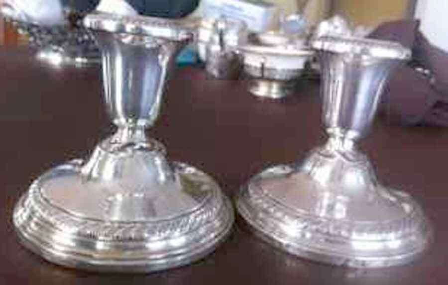 HTG5 (Sterling, Hollowware) Weighted Console Candleholder by Hamilton Silver-1