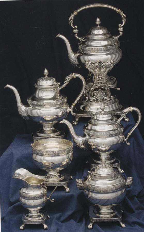 HWD8 (Sterling, Hollowware) 6 Piece Tea Set (SCP, STP, SCR, SSU, SWB, SKES) by Howard Sterling -1