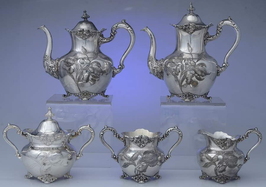 2245 (Silverplate, Hollowware) 5-Piece Plated Tea Set (with Waste) by Homan-1