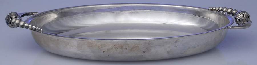 H1J1 (Silverplate, Hollowware) 11" Oval Vegetable Bowl by Hans Jensen-1