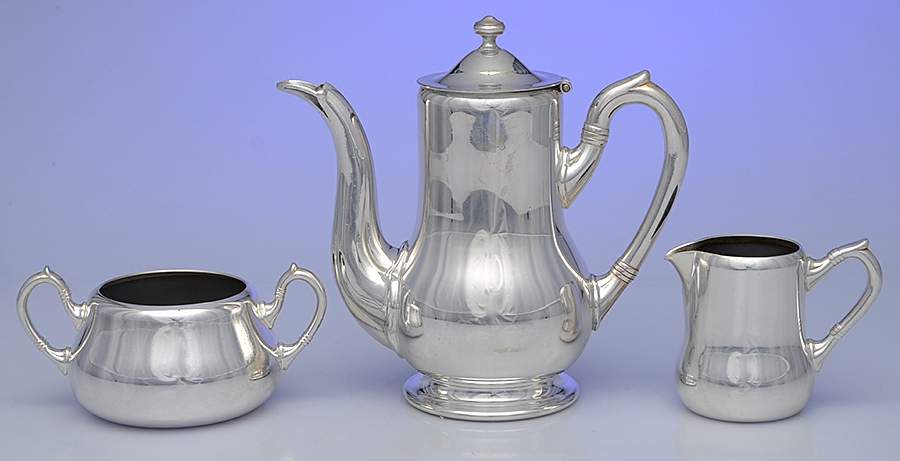 HPX6 (Silverplate Hollowware) 3 Pc Demi Set w/ Plated Creamer & Open Sugar by Hepp-1