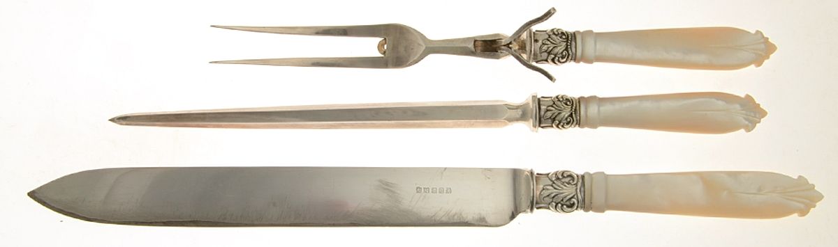 Pearl Handle 1 (Silverplate) Small Steak 3-Piece Carving Set with Stainless Blade by Henry Bosworth-1