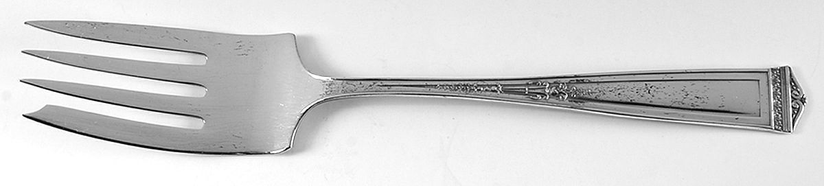 Sulgrave Manor (Silverplate, 1928) Medium Solid Cold Meat Serving Fork by Illinois Silverplate-1