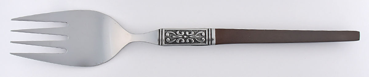 INR19 (Stainless, Brown Handle) Large Solid Cold Meat Serving Fork by Interpur-1