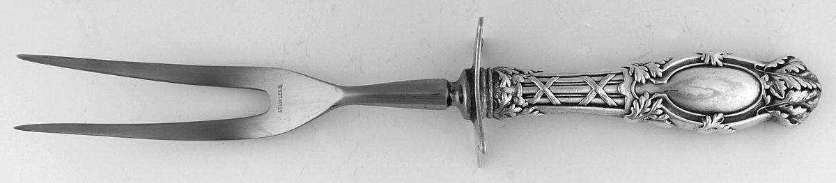 Abbottsford (Sterling, 1907) Lg Carving/Roast Fork-Stn Prong w/Sterling Guard by International Silver-1