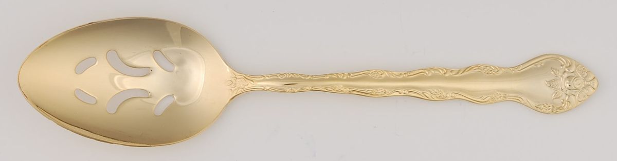 Abbey Rose (Gold Electroplate) Pierced Tablespoon (Serving Spoon) by International Silver-1