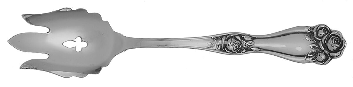 American Beauty Rose (Silverplate, 1909, s) Vegetable Serving Fork Solid  HC by International Silver-1