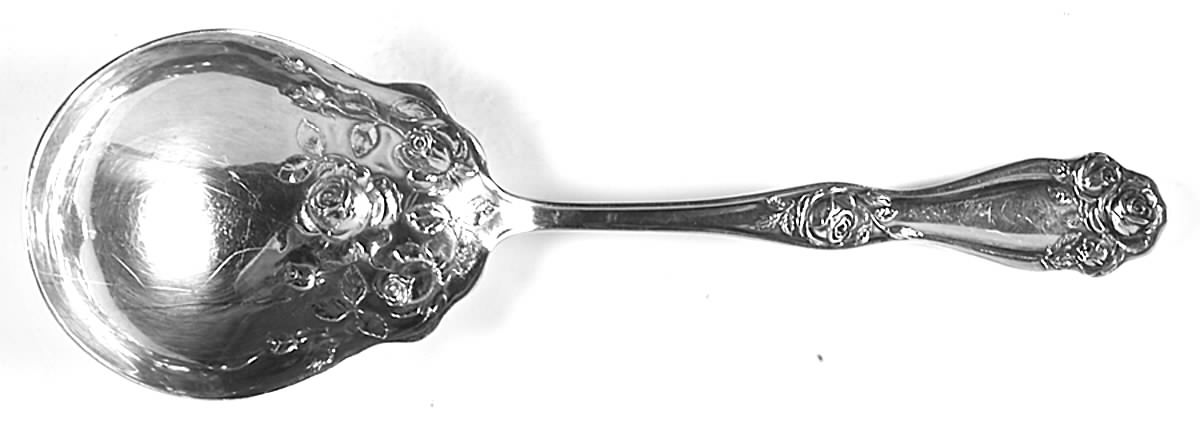 American Beauty Rose (Silverplate, 1909, s) Solid Smooth Berry/Casserole Spoon by International Silver-1