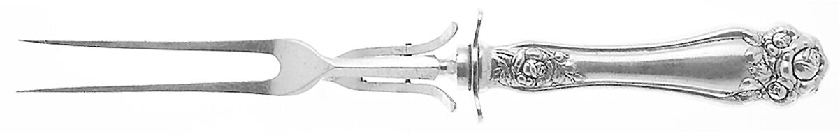 American Beauty Rose (Silverplate, 1909, s) Small Steak Carving Fork with Stainless Prongs by International Silver-1