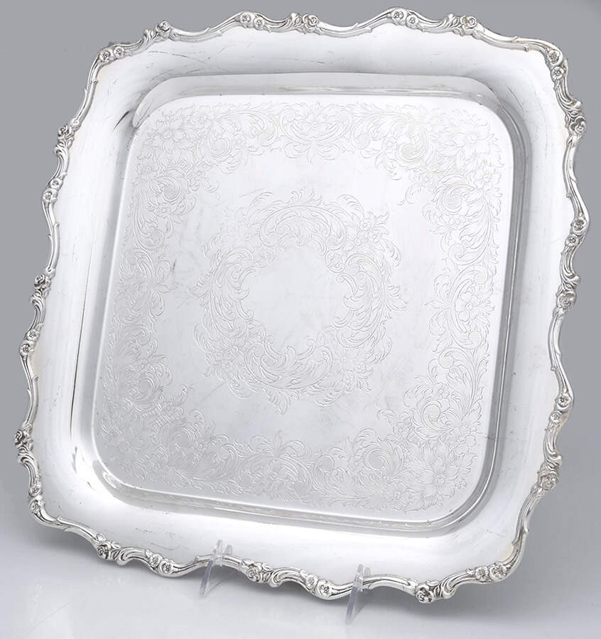 American Rose (Silverplate, Holloware) 15" Square Platter by International Silver-1