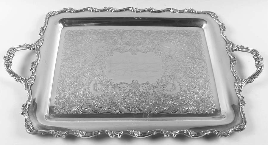 American Rose (Silverplate, Holloware) Medium Square Handled Plated Tray by International Silver-1
