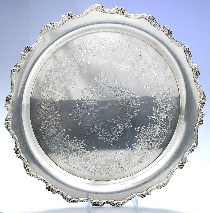 American Rose (Silverplate, Holloware) Large Round Silverplate Tray by International Silver-1