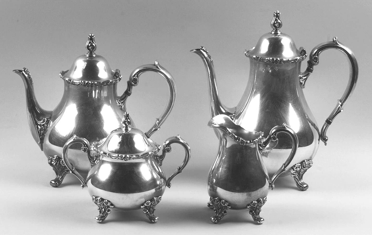 American Rose (Silverplate, Holloware) (4 Piece) Silverplate Tea Set by International Silver-1