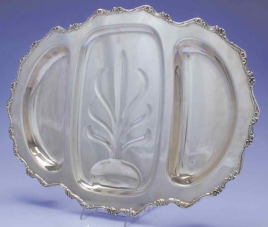 American Rose (Silverplate, Holloware) Large Plated Meat Platter-3 Part by International Silver-1