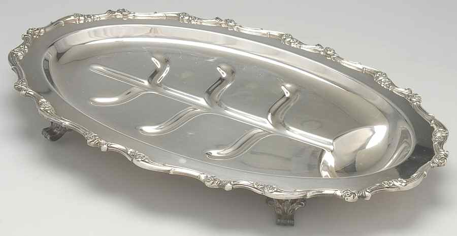American Rose (Silverplate, Holloware) Medium Platter Footed Meat Platter with Well by International Silver-1