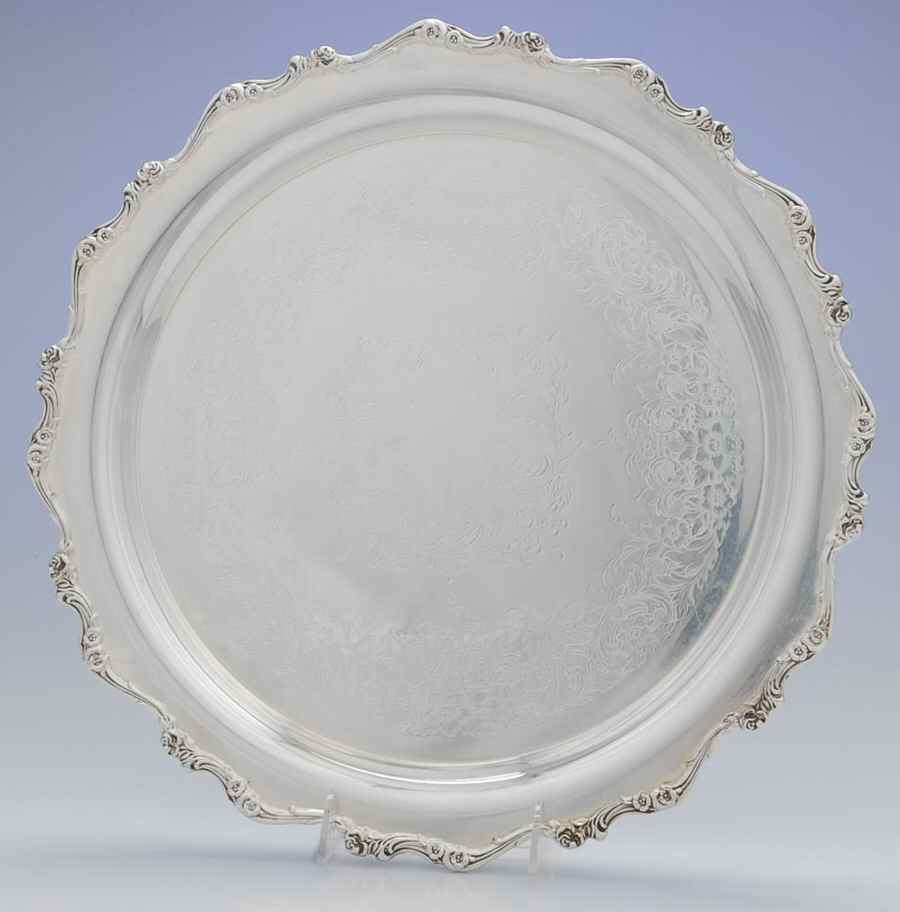 American Rose (Silverplate, Holloware) Large Round Silverplate Tray by International Silver-1
