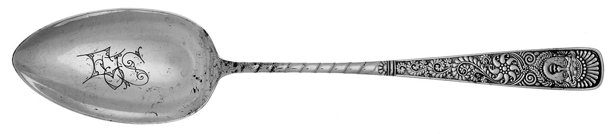 Assyrian Head (Silverplate, 1886) Large Solid Dressing Spoon by International Silver-1