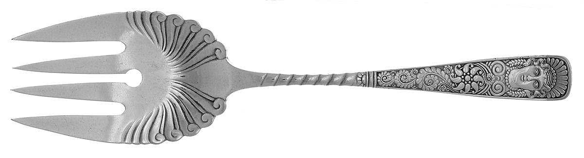 Assyrian Head (Silverplate, 1886) Large Solid Cold Meat Serving Fork by International Silver-1