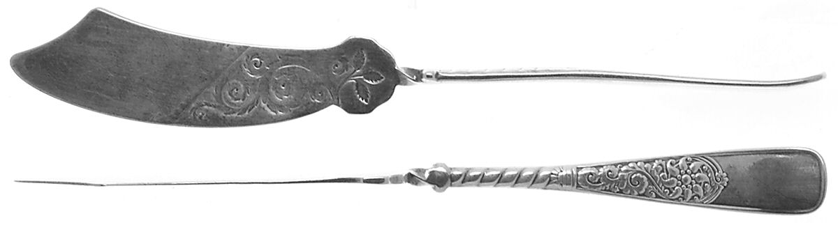 Assyrian (Silverplate, 1887, No Monograms) Flat Twisted Handle Master Butter Knife Bright Cut by International Silver-1