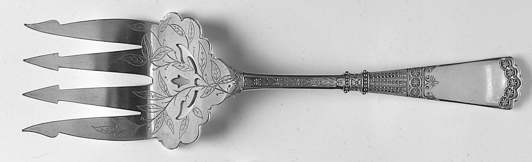 Athens (Silverplate, 1884) Large Solid Bright Fish Serving Fork by International Silver-1