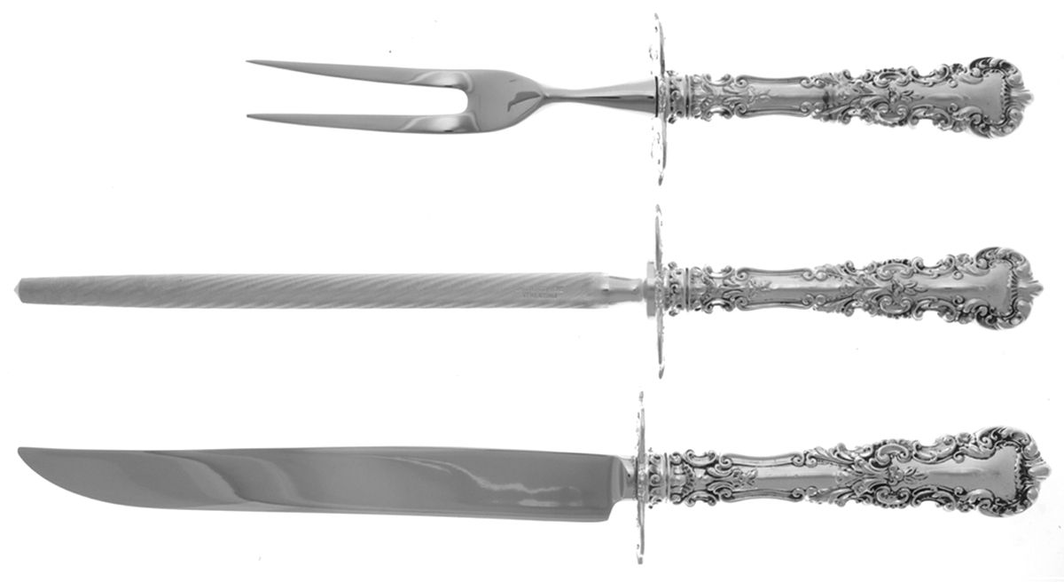 Avalon (Sterling, 1900) (3 Pc)Carving Set-Lg Stnbl/Roast w/Sterling Guard by International Silver-1