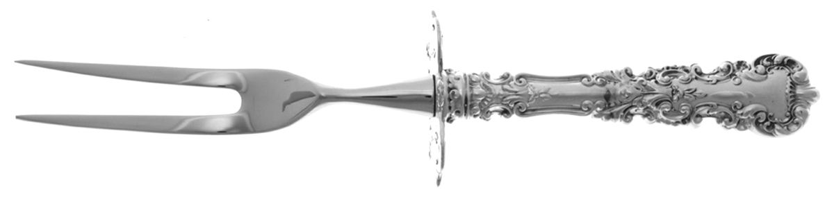 Avalon (Sterling, 1900) Lg Carving/Roast Fork-Stn Prong w/Sterling Guard by International Silver-1