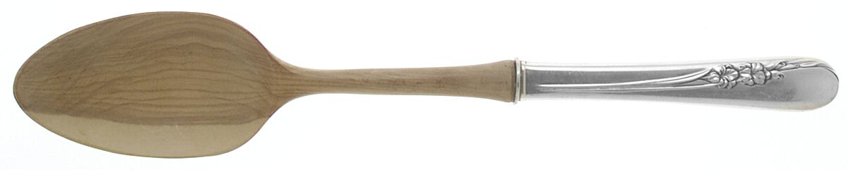 Blossom Time (Sterling, 1950) Salad Serving Spoon with Wooden Bowl by International Silver-1